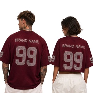 Y2K Bling Customized <b>Rhinestone</b> Boxy Fit American Football Jersey Unisex Sparkly Streetwear Crop <b>Top</b> and Oversize Tee <b>Mesh</b> Wear - Product Image 3