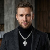 Pendentif Pique Premium Plaqué Rhodium avec Diamants Taille Baguette Sertis en Canal, Breloque en Alliage, Style Hip Hop Unisexe, Cadeau Bijou