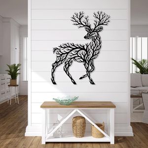Arte Mural Metálico Moderno de Ciervo Negro |   Escultura de Pared de Rama de Árbol con Forma de Ciervo |   Decoración de Pared Inspirada en la Naturaleza para Sala de Estar - Product Image 3