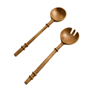 Juego de servidores de ensalada de madera de mango hechos a mano con mangos con cuentas blancas, ecológicos, cuchara y tenedor de madera de 10.5 pulgadas. - Product Image 2