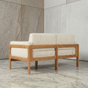 Canapés de jardin en teck massif, causeuse scandinave pour patio, tissu résistant aux intempéries, canapé d'extérieur, directement de l'usine pour projets hôteliers - Product Image 2