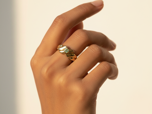 แหวนพลอยเพอริโดสเวฟแหวนทองเหลืองชุบทองโรแมนติกสำหรับผู้หญิง - Product Image 2