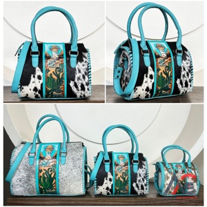 2026 Fashionable Hand Tooled Genuine Cowhide Leather Duffel Bags Cactus Pattern Turquoise Leather Vintage Travel Bags for Unisex - Product Image 1
