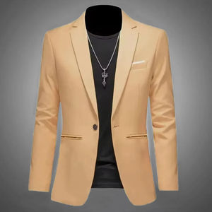 Traje de hombre moderno y elegante para ocio, chaqueta de otoño informal de negocios, corte ajustado, sin planchado, con un solo botón, blusa formal sólida. - Product Image 5