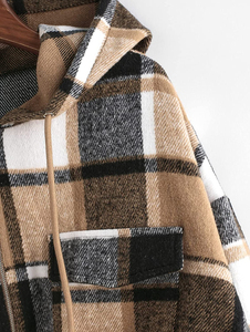 <b>Women's</b> Plaid Hooded Zip-Up Casual Short Length Cotton Blend <b>Flannel</b> <b>Jacket</b> With Pockets Autumn Wear - Product Image 3