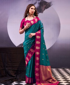 Sari Tradicional Indio con Diseño Étnico de Tejido Zari para Bodas y Eventos Festivos, Atuendo Elegante y Moderno para Mujer - Product Image 1