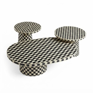 Table basse octogonale bleue géométrique en os incrusté, design rayé, table d'appoint pour salon et chambre, personnalisable, vente en gros - Product Image 5