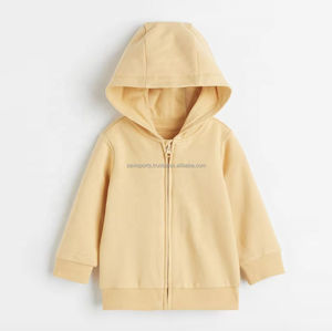 OEM เสื้อฮู้ดมีซิปสำหรับเด็กสีพื้นผ้าฝ้ายถักแบบลำลองมีกระเป๋ามีฮู้ดสำหรับฤดูหนาวผ้า100% ย้อมสีล้วนมีซิป - Product Image 4