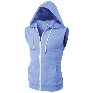 <b>Men's</b> Navy Blue <b>Sleeveless</b> Zip Up <b>Hoodie</b> Solid Sporty Hooded Vest with Kangaroo Pocket - Product Image 6