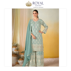 Vente flash sur la collection de costumes pakistanais de créateurs pour les fêtes et les festivals, en georgette avec broderies, à prix réduit - Product Image 2