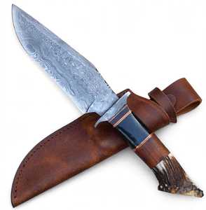 Couteau de survie à lame fixe en acier Damas fait main, manche personnalisé en bois de cerf, outil utilitaire de camping et de survie, type Bowie - Product Image 3