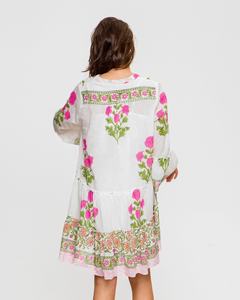 Amii — Mini robe à manches large, couleur fraîche, col montant, tunique de plage, style Boho Chic, été, 3/4, 2020 - Product Image 3