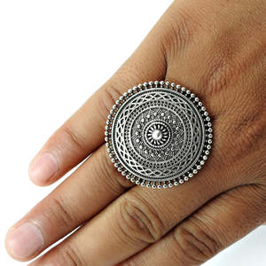 Antique Design Large Tribal Multi Strand Flower Charms <b>Ring</b> <b>Crafted</b> From 925 Sterling Silver Adjustable Design Bohemian <b>Ring</b> - Product Image 3