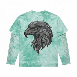 Camiseta Gráfica Oversize Personalizada de Algodón 100% de Alto Gramaje para Hombre, Estilo Vintage Lavado con Pedrería, Manga Larga, Cuello en V, Sublimación - Product Image 2