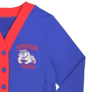 Cardigan en laine/acrylique respirant pour femme, style preppy, col en V, manches longues, rouge et bleu, double boutonnage épais - Product Image 5