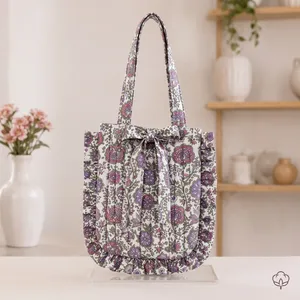 Sac fourre-tout à bandoulière en coton tissé fait main de qualité supérieure, style yoga, avec fermeture à nouer, imprimé floral, lavable, design moderne pour femme - Product Image 2