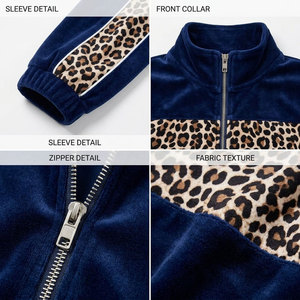 Ensemble de survêtement pour femme bleu marine à imprimé léopard, manches longues, fermeture éclair sur le devant, coupe décontractée, tenue d'automne, sweat-shirt et pantalon - Product Image 6