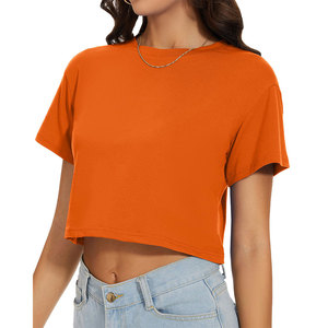 Basics Cotton Blended Material Women's Crop Top T Shirts Blank Plain Lose Fit <b>Athletic</b> Breathable Customized Logo Crop Top - Product Image 6