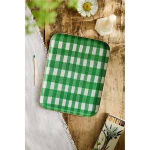 Bandeja de Servir Rectangular de Metal con Diseño de Cuadros Verdes, Hecha a Mano, para Comida, Decoración de Mesa de Café, Hogar, Hotel y Cocina - Product Image 1