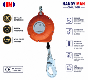 Cuerda de Seguridad Autorretráctil CE SRL-6 con Gancho Giratorio de Aleación de Aluminio, 6M, Certificación EN360, Eslinga de Nailon/Cable, Capacidad de 100kg - Product Image 1