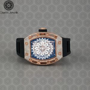 Reloj de Lujo para Hombre, Caja de Oro Rosa con Diamantes, Esfera Azul, Movimiento Mecánico Analógico, Correa de Acero Inoxidable, Caja de 40 mm, Resistente al Agua 10 Bar - Product Image 3