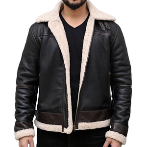 Wholesale Outdoor Men Shearling Leather <b>Jacket</b> Turn Down Collar Secure Closure Daily Wear Custom Design Shearling Leather <b>Jacket</b> - Product Image 1