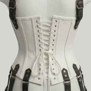 Ensemble Harnais Corset en Cuir Style Bondage Sexy, Tenue Fétichiste Non Tissée, Lingerie Costume Blanc, Effet Gainant, Boucles Métalliques, Sportif - Product Image 5