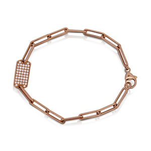 Bracelet à maillons géométriques plaqué or rose avec diamants pavés pour femmes, bijoux classiques à la mode - Product Image 1