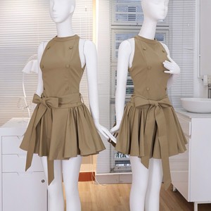 Robe d'été personnalisée en mousseline semi-transparente, style coréen, sans manches, col halter, coupe trapèze, pour femme - Product Image 4