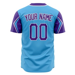 Camiseta de Béisbol Sublimada Personalizada con Nombre de Equipo 00, Azul Claro y Morado, Manga Corta, Cierre de Botones, Absorbe la Humedad, Unisex para Adultos - Product Image 2