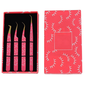 Pince à épiler professionnelle rose à motif blanc en acier inoxydable anti-magnétique, pointes de précision 10 mm pour extensions de cils - Product Image 6