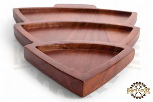 Wooden Serving <b>Tray</b> With 3 Compartments For Snacks Dips Starters <b>Tea</b> Time Platter Multifunctional Unfinished Acacia Wood 35.5 Cm - Product Image 4