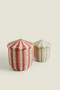 Natural rattan wicker <b>storage</b> <b>chest</b> for children, colorful round <b>storage</b> basket with lid. - Product Image 6