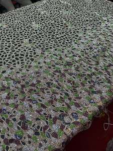 Tissu en dentelle perlée fait main avec strass et broderie florale géométrique 3D, style ROMANTIQUE, pour la décoration de vêtements de mariage - Product Image 3