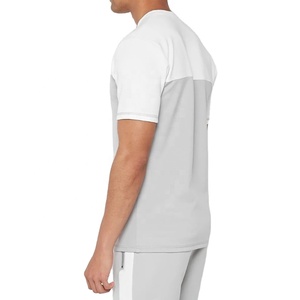 Men <b>White</b> Gray Color Block Crew Neck T-<b>Shirt</b> With Shorts Set Breathable Lightweight Casual Summer Wear Regular Fit Solid Design - Product Image 3