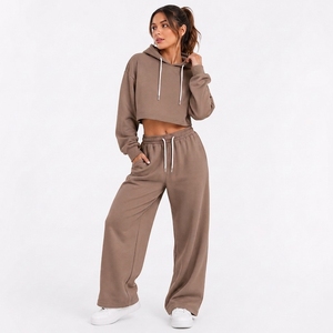 Ensemble décontracté pour femme, confort quotidien, deux pièces douces avec haut à manches longues à capuche et pantalon ample, respirant - Product Image 1