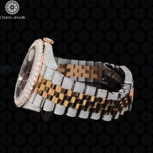 Charm_Jewells Montre de luxe pour femme en acier inoxydable, boîtier rond, mouvement à quartz analogique, lunette sertie de diamants, fermoir pliant, 38 mm - Product Image 4