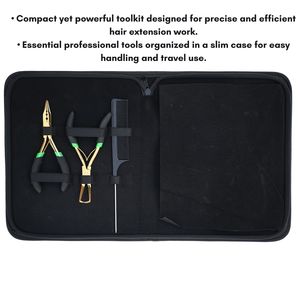 Salon Grade Hair Extension Tools <b>Kit</b> I-Tip Silicone Beads Plier Thread Mini Scissor Sectioning Clips Black Rexine Case <b>Kit</b> - Product Image 5