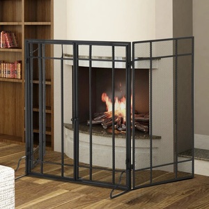 Manhattan <b>Grid</b> Design <b>Metal</b> Fireplace Screen Folding Three Panel Mesh Spark Guard Heat Resistant Hearth Protector - Product Image 5