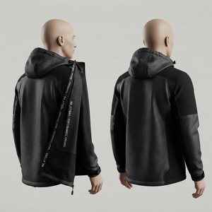 Veste coupe-vent softshell à capuche pour homme, noire et grise, entièrement zippée, pour sports de plein air, avec poches zippées - Product Image 4