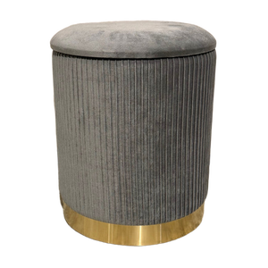 Modern Velvet Ottoman Stool with Ribbed Design and Gold Base Contemporary Living Room Furniture - Product Image 1