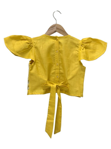 Top Tejido Twisha de Manga Media con Adornos y Pantalón Palazzo - Amarillo y Verde Lima - Product Image 3