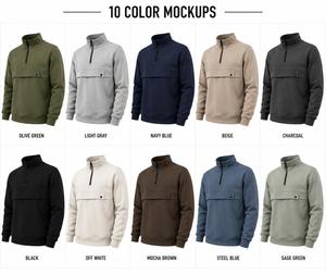 เสื้อสเวตเชิ้ตผู้ชายสีเขียวมะกอก คอตั้ง ซิป ¼ ตัว ทรงปกติ ผ้าฟลีซ สีพื้น มีกระเป๋า ถักทอ สไตล์ฤดูใบไม้ร่วง - Product Image 6
