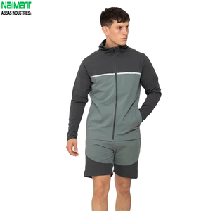 Ensemble de veste de sport à capuche pour homme, couleur contrastée, séchage rapide, tricoté en polyester et élasthanne, tenue d'entraînement d'été - Product Image 2