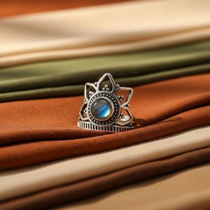 Labradorite Crown <b>Statement</b> <b>Ring</b> Handmade Silver Plated Brass Lotus <b>Ring</b> Crystal Healing Jewelry - Product Image 3