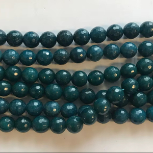 ลูกปัดหยกสีน้ำเงินทรงกลมเจียระไน ลูกปัดหินธรรมชาติสำหรับทำเครื่องประดับ ลูกปัดแบบหลวม ขายส่งจำนวนมาก - Product Image 1