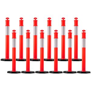 Confezione da 12 Pali Delineatori Stradali Resistenti da 48 Pollici con Strisce Riflettenti e Base Appesantita - Coni di Sicurezza Stradale e Prodotti di Avvertimento - Product Image 1