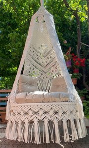 Columpio doble de macramé para patio, Columpio de patio, Columpio de macramé, Columpio colgante de macramé, Silla de macramé, Silla hamaca, Columpio de jardín - Product Image 2