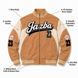 Blouson universitaire en laine personnalisé pour homme avec broderies chenille, fermeture éclair en laiton antique, style streetwear, blouson d'hiver type Letterman, fabrication OEM - Product Image 6