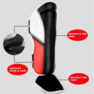 Protège-tibias en PU pour adultes, noir, rouge, blanc, fermeture auto-agrippante, équipement de protection léger pour le sport, toutes saisons - Product Image 5